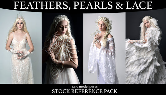 Feathers, Pearls and lace - Fantasy stock model pose reference Pack