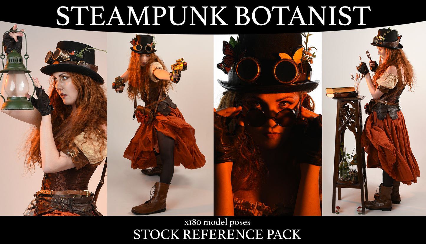 Steampunk Botanist - Fantasy stock model pose reference pack