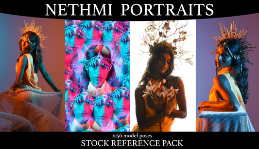 Nethmi colourful lighting - Fantasy stock model pose reference pack
