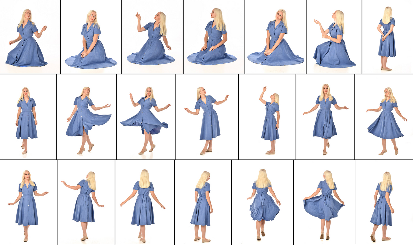Blue dress - Stock Model reference pose pack