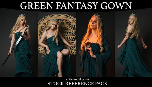 Green Fantasy Gown - Stock model pose reference pack