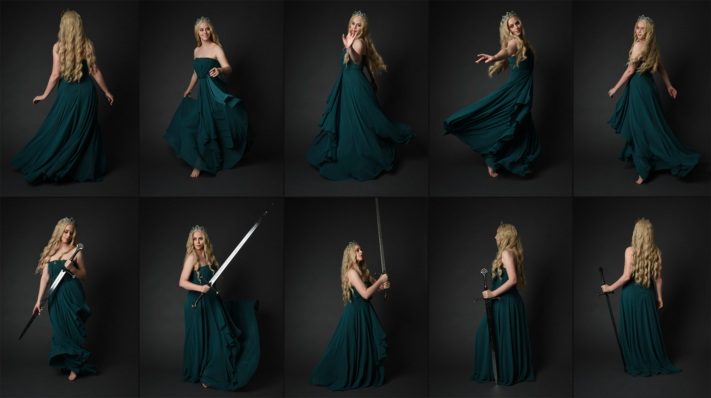 Green Fantasy Gown - Stock model pose reference pack