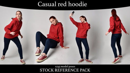 Casual red Hoodie - Stock Reference pack 2 sitting